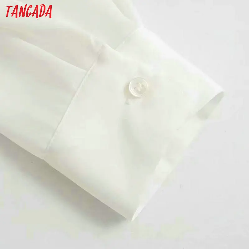 Tangada Женская шикарная белая шифоновая блузка с оборками и длинным рукавом, женские рубашки с галстуком-бабочкой, стильные офисные топы, блузы 4M55