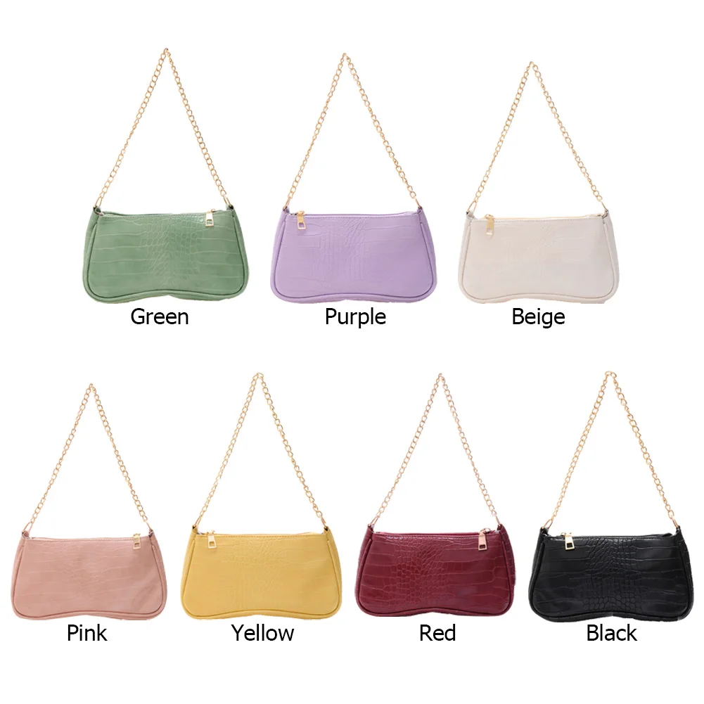 

Alligator Pattern Pure Color PU Shoulder Bag Leisure Ladies Chain Underarm Bags All-match Single Shoulder Pouch