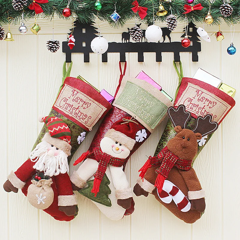 

Новые милые рождественские чулки, украшения, Санта-Клаус, лось, подвеска для рождественской елки, Новогодний подарочный пакет для конфет