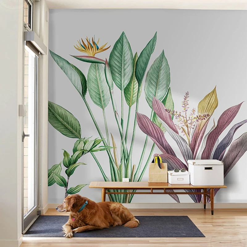 

Photo Wallpaper Modern Hand-painted Tropical Plant Leaves Flowers Murals Living Room Bedroom Waterproof Wall Painting 3D Fresco