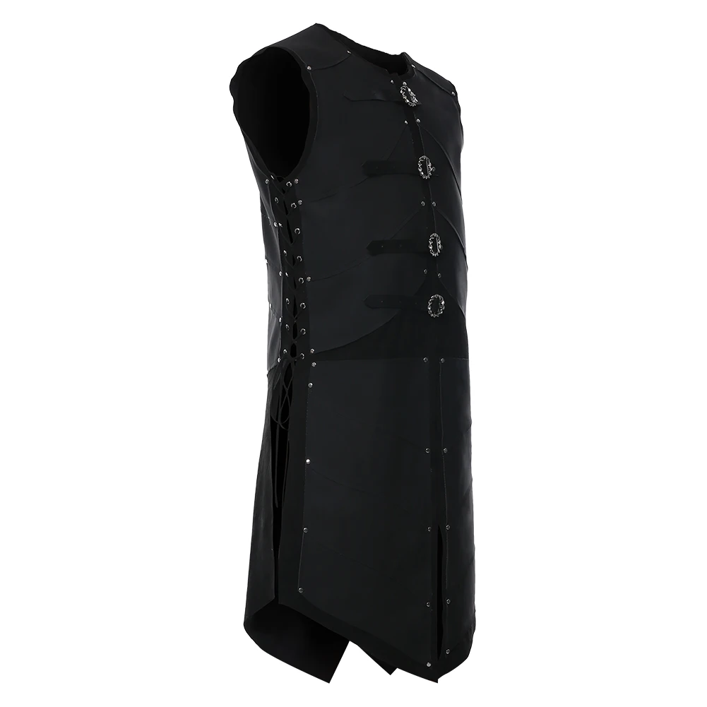 Костюм для косплея средневекового эльфа воина кожаный армированный жилет черный