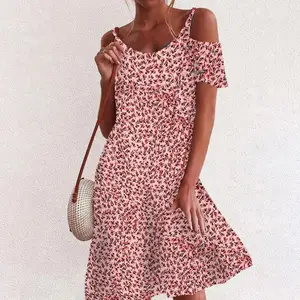Beach Dress Floral Print Sweat-absorbing Clothing Women Sexy Off Shoulder Dress for Shopping Beach Dress