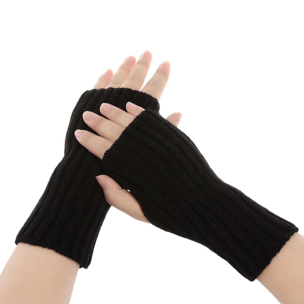 1 Pair Fashion Autumn Winter Spring Warm Women Ladies Girl Solid Gloves Arm Warmer Long Fingerless Xmas Knitting Wool Mittens - Цвет: Style3-black