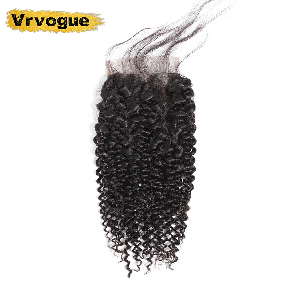 Кудрявые кудрявые 4x4 кружева закрытие Cheveux Humain натуральный цвет человеческие