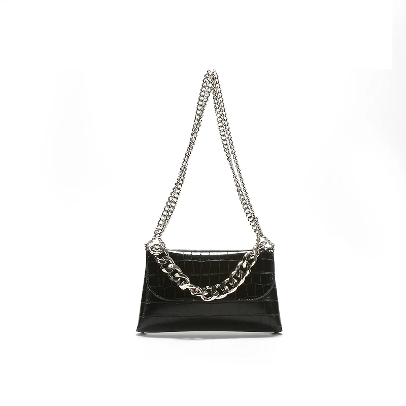 

Niche Design Chain Armpit Bag Vintage Single Shoulder Baguette 2020 Simple Alligator Pattern Phone Packet Solid Color B544