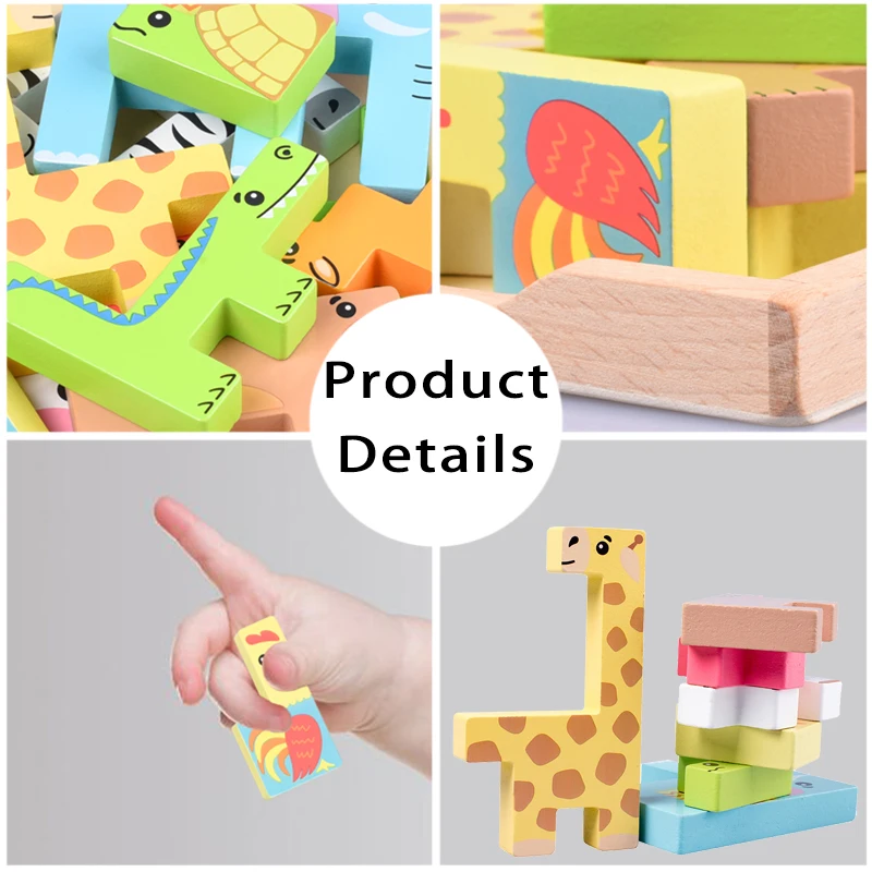 Обучающие деревянные игрушки Монтессори для детей животные 3D головоломки