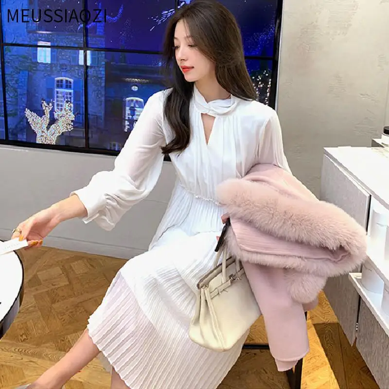 

Elegant Chiffon Dress Women Casual Office Ladies Sweet Dress Korean 2021 Fashion Spring Slim Party Midi Dress Female Chic