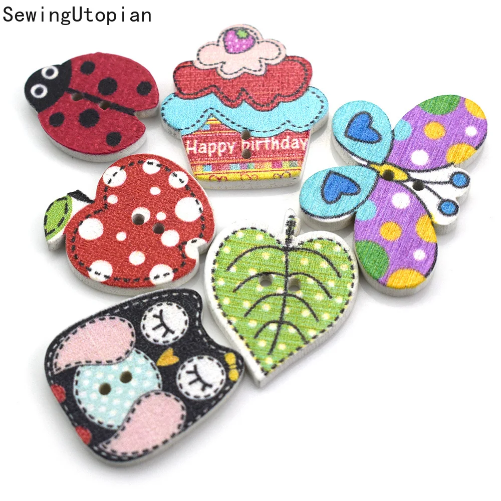 

500PCS 2 Hole Animals Wooden Buttons for Scrapbooking Crafts DIY Baby Children Clothing Sewing Accessories Button Decoration