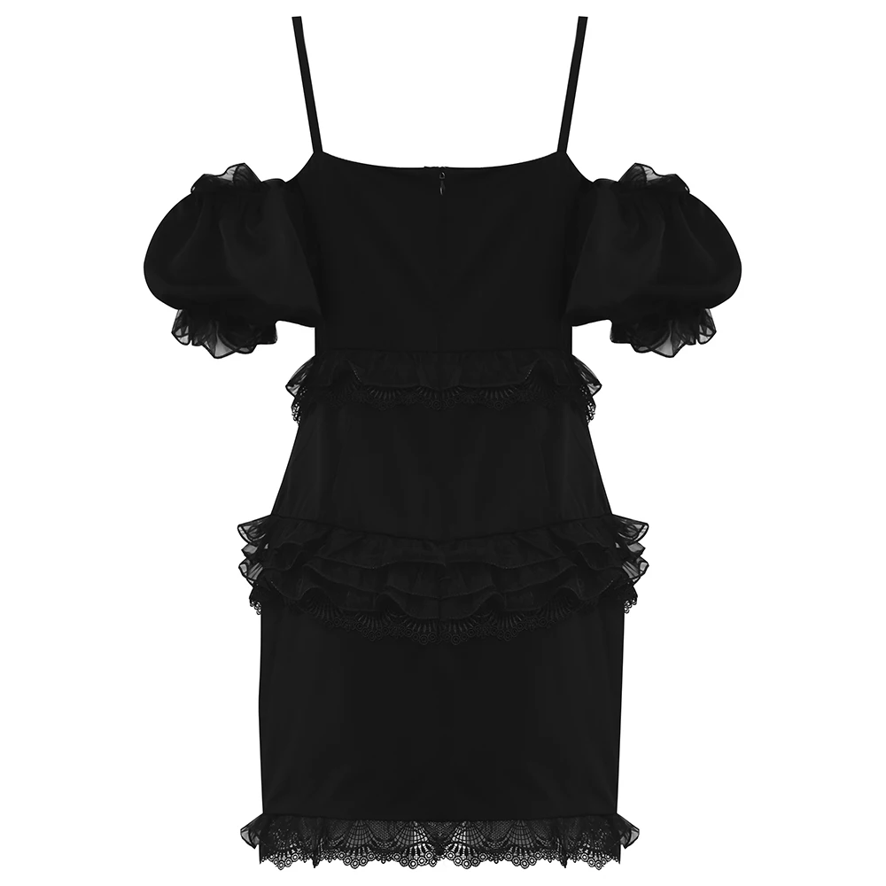 

White Black Dress Top Quality Bodycon Night Club Sexy Strap Celebrity Party Dress Puff Sleeve Women Dresses