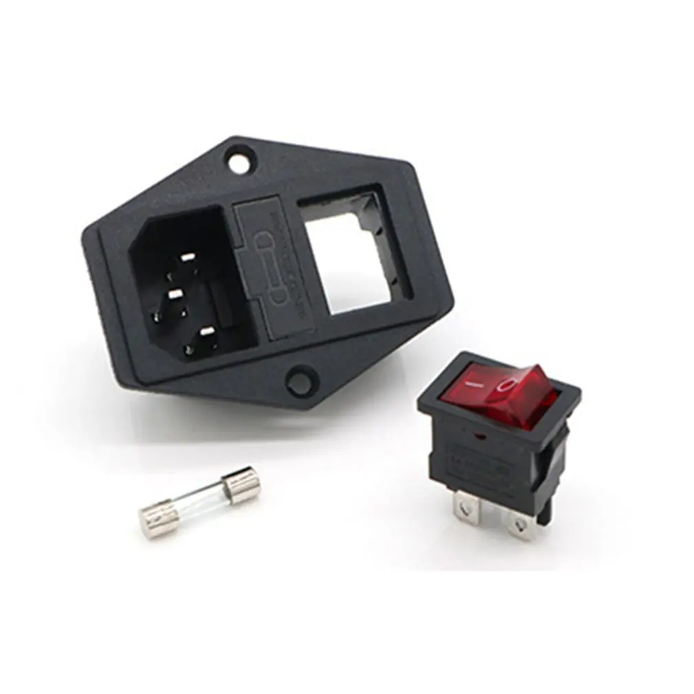 Power switch AC 3pin power socket with red triple rocker tripod copper feet 3d protection printer fuse random | Электроника