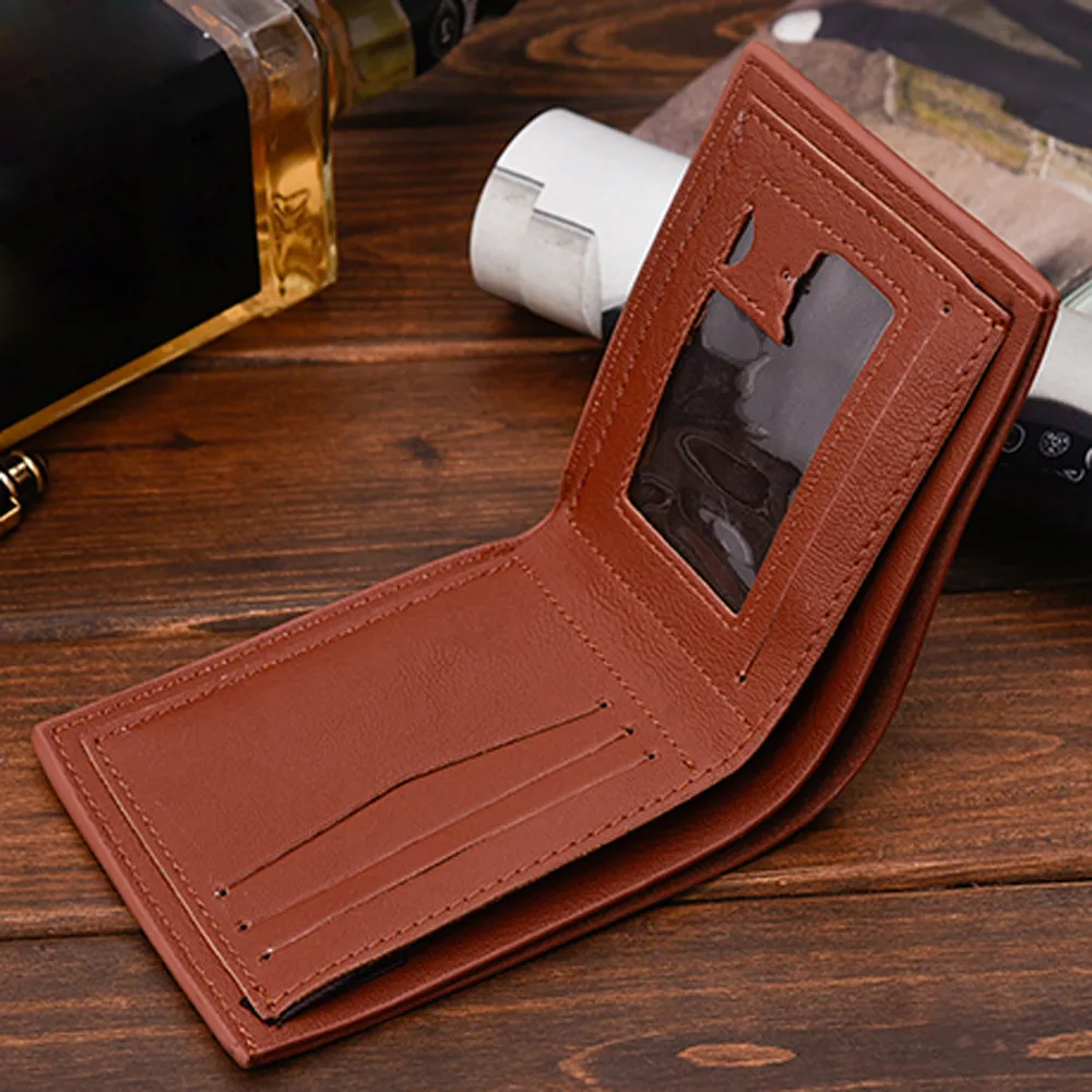 Мужской бумажник из искусственной кожи короткий кошелек однотонный с отделением