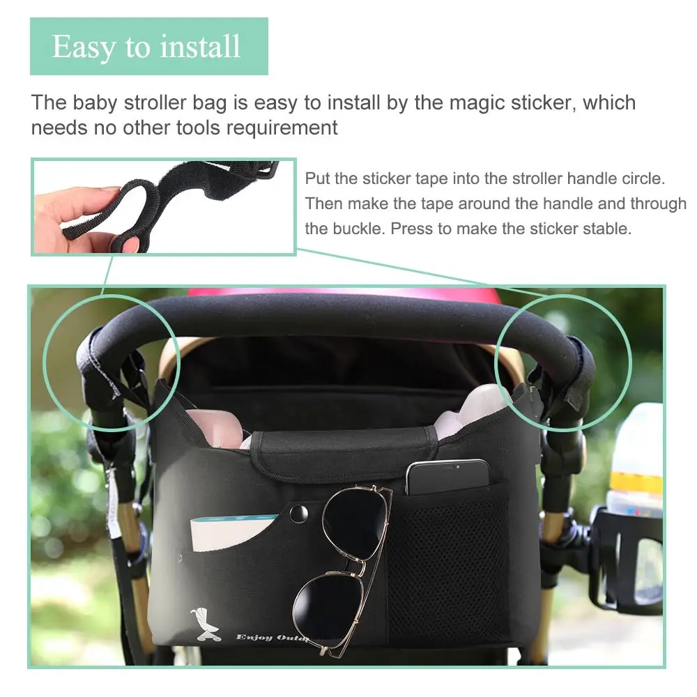 Горячая продажа Детская коляска сумка черная прочная Органайзер с волшебной