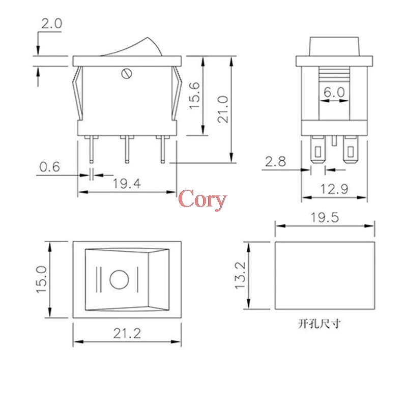 6-контактный двухпозиционный кулисный переключатель 250 В/6 А 125 В/10 переменного