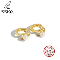 ssteel shell pearl earrings 925 sterling silver hoop earring for women simple gold earings boucle doreille perle fine jewelry