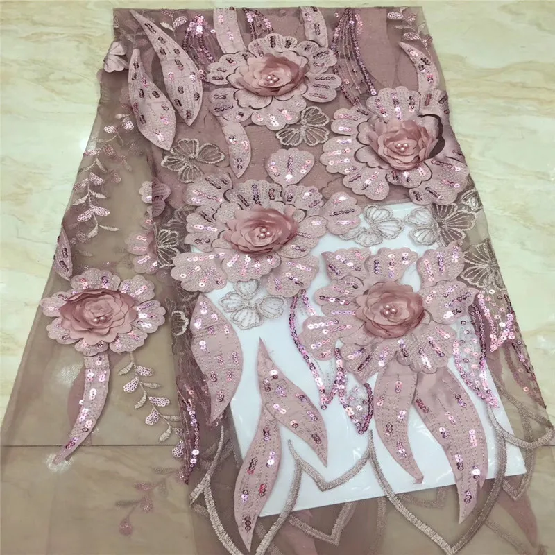 Sequins beads 3d Lace Fabric for Women Wedding Dress African Fabrics with French Tulle Mesh Bridal Materials | Дом и сад