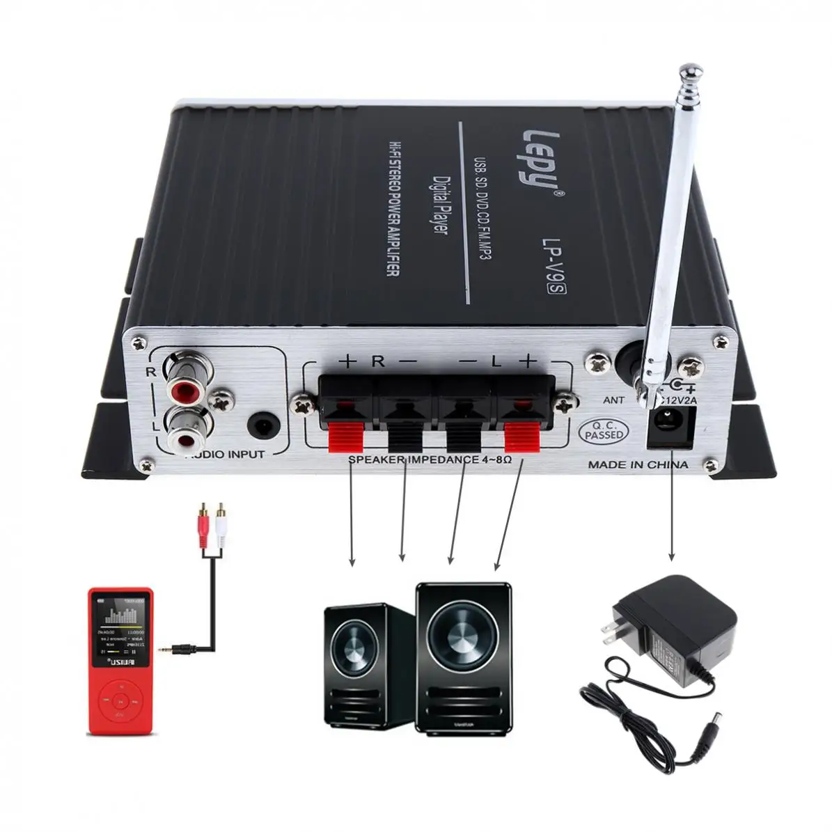 V9S 2CH 20Wx2 Bluetooth-compatible HI-FI Digital Audio Player Car Amplifier FM Radio Stereo Support SD/USB/MP3/DVD Input |