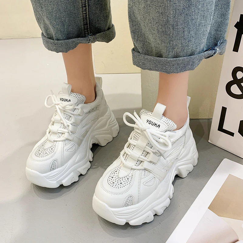 

Aphixta Spring Platform Women's Shoes Height Increasing Bling Crystals Sneakers Boots Summer Air Mesh Thick Sole Shoes Woman