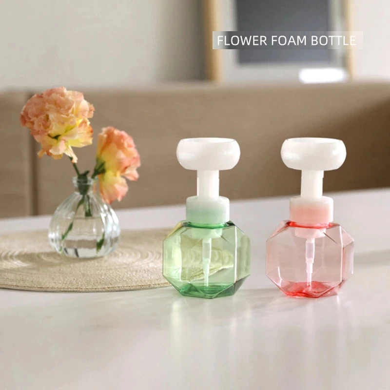 

300ml Plastic Clear Bottle Flower Shape Foam For Soap Dispenser Foaming Pump Travel Shower Gel Foam Pump Bottle For Bathroom
