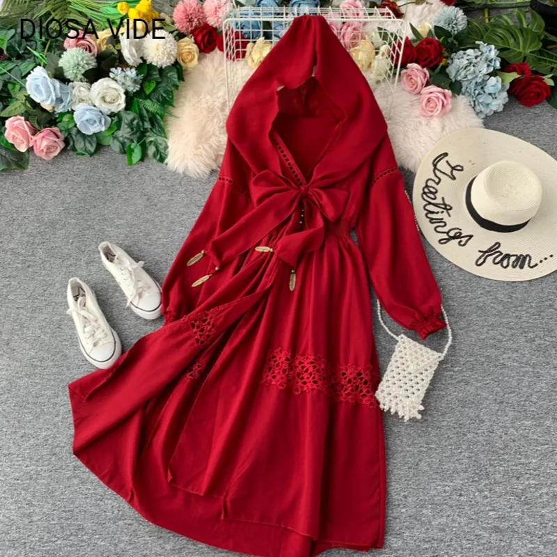 Длинное платье с капюшоном и V образным вырезом в этническом стиле|Женские