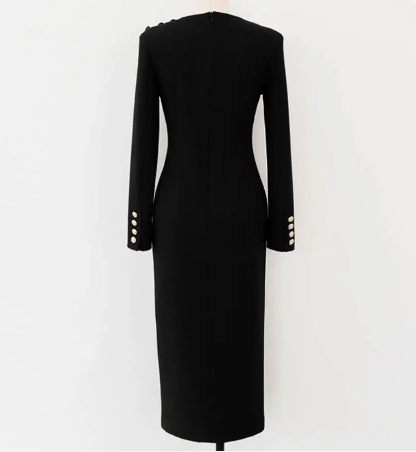 

Retro French style V-neck contrast color ol dress women ruffled single-breasted slim waist office lady pencil dress