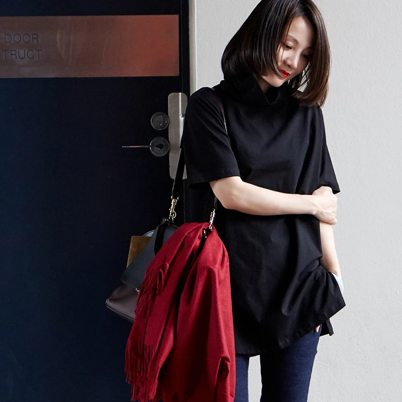 MICOCO T2025A с высоким воротником средней длины многоцветные футболки коротким