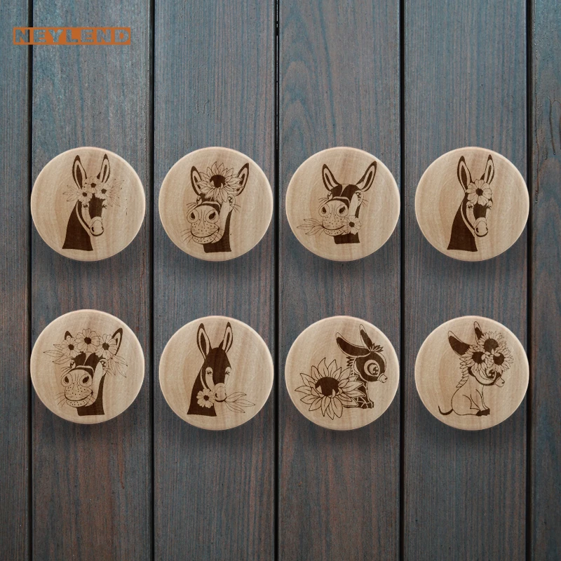 

Neylend Engraved Floral donkey Pattern Wooden Draw Knob Boho Nursery Drawer Pull Nature Wood Drawer Pulls Furniture Handles