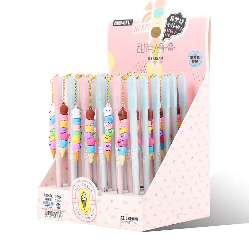 

36 pcs/lot Creative Cone Pendant Erasable Gel Pen Cute 0.5 mm Signature Pens School Office writing Supplies Promotional Gift