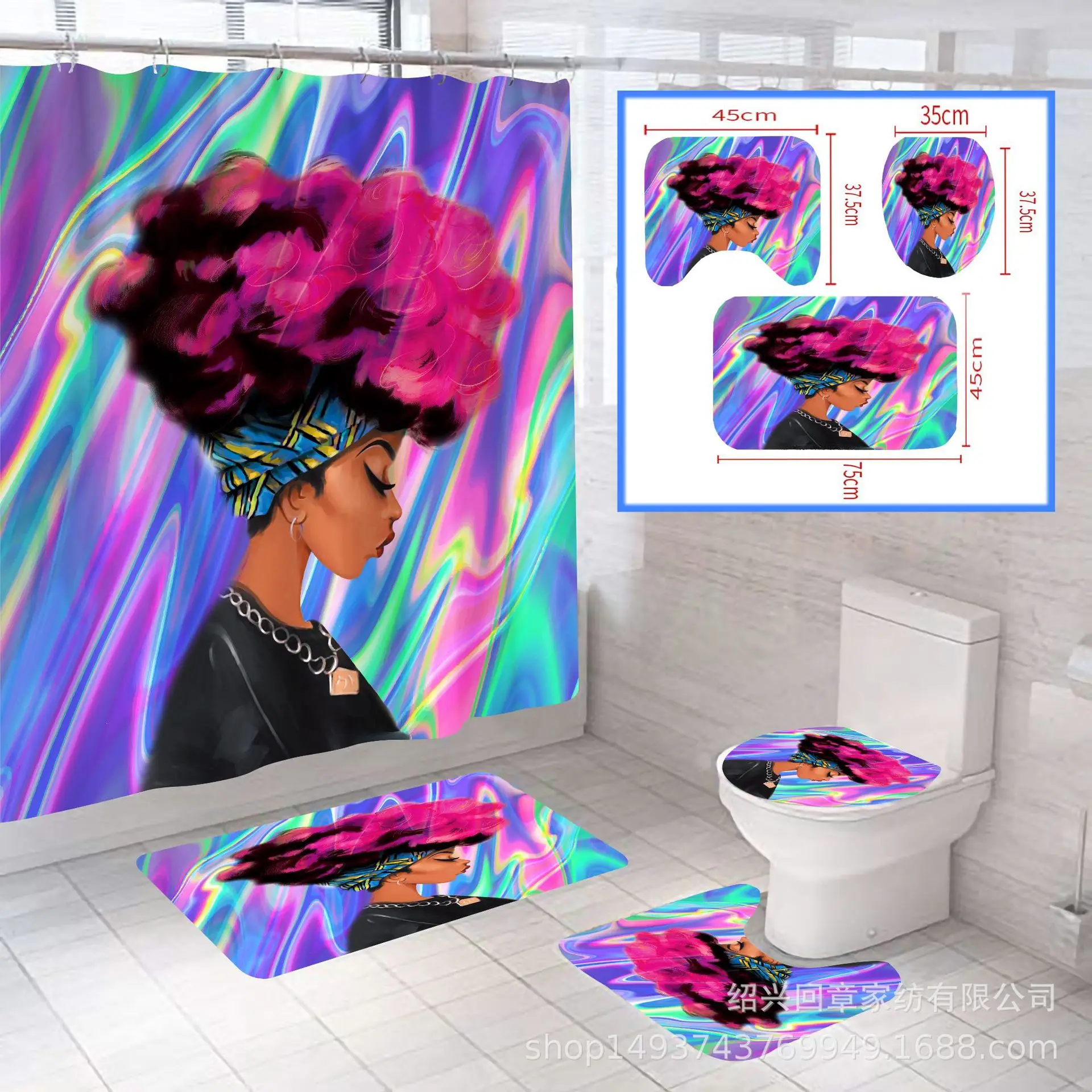 Online 4 Pezzi Ragazza Africana Set Da Bagno Tenda Da Doccia 3D Tenda Da Bagno In Poliestere Impermeabile Tappetini Da Bagno Antiscivolo Set Tappeti Da Toilette Tappeto