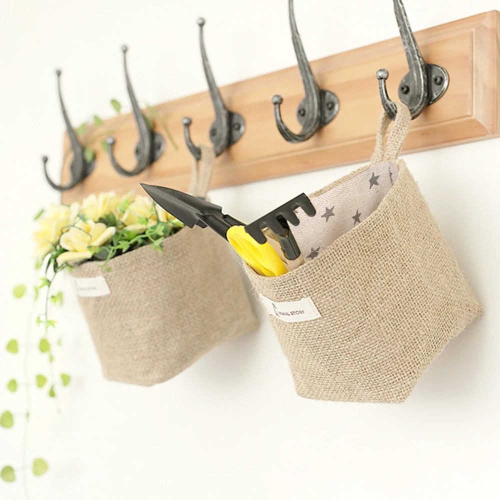 Джутовая настольная корзина для хранения подвесной карманный маленький мешок