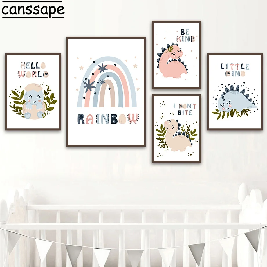 

Nursery Wall Art Canvas Painting Dinosaur Poster Alphabet Print Rainbow Paintings Nordic Wall Pictures Kids Room Decoration