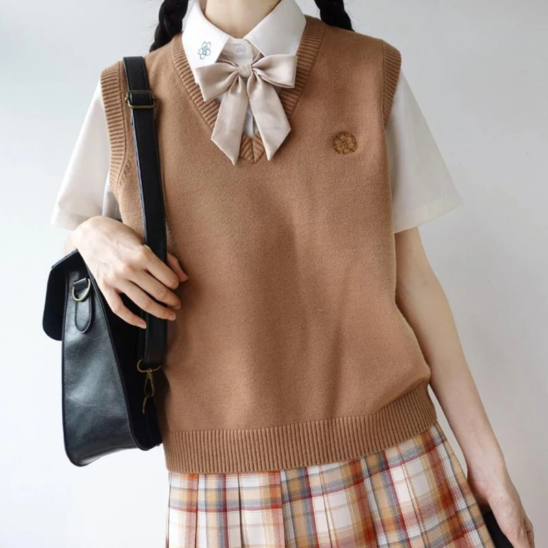 

Женский свитер, однотонный жилет в японском стиле jk, без рукавов, с V-образным вырезом, вязаный, свободный, Повседневный, прекрасный винтажны...