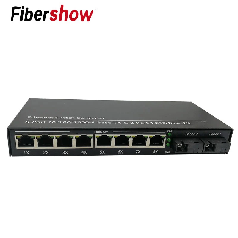 Волоконно оптический медиаконвертер гигабитный Ethernet коммутатор 8 RJ45 UTP и 2