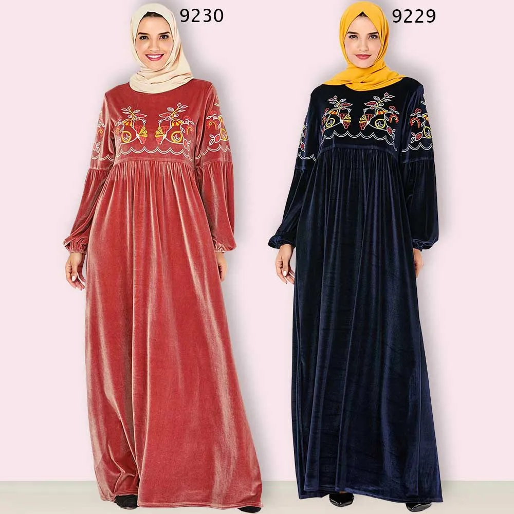 BNSQ розовый бархат большого размера платье темно синий цветок вышивка молитва