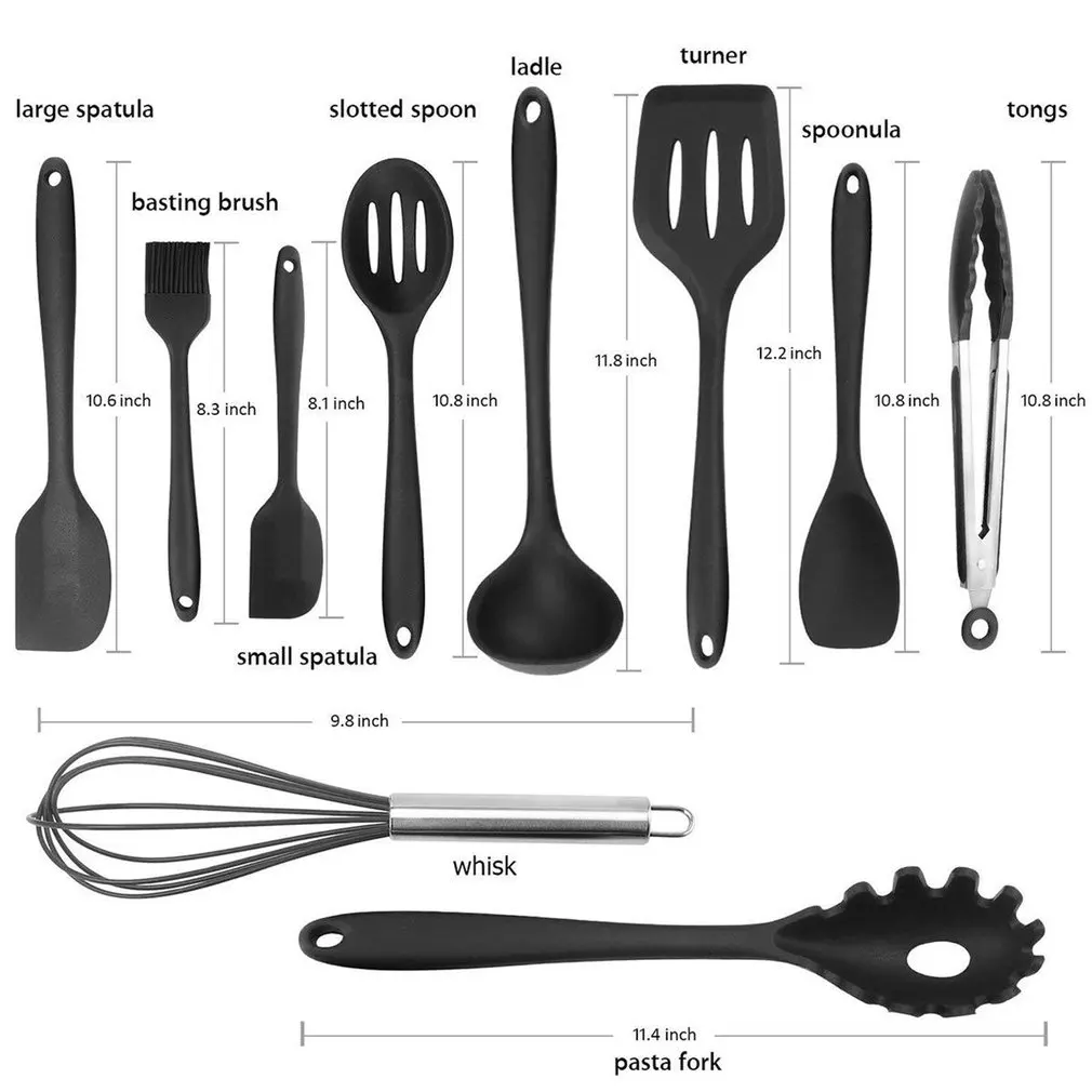 

Non-stick Cookware Set heat-resistant silicone head Non-corrosive non-sticky non-toxic Ergonomic handle 10 pcs