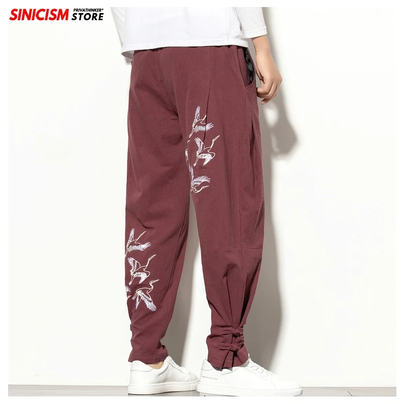 Брюки Sinicism Store мужские хлопково льняные повседневные штаны султанки в полную