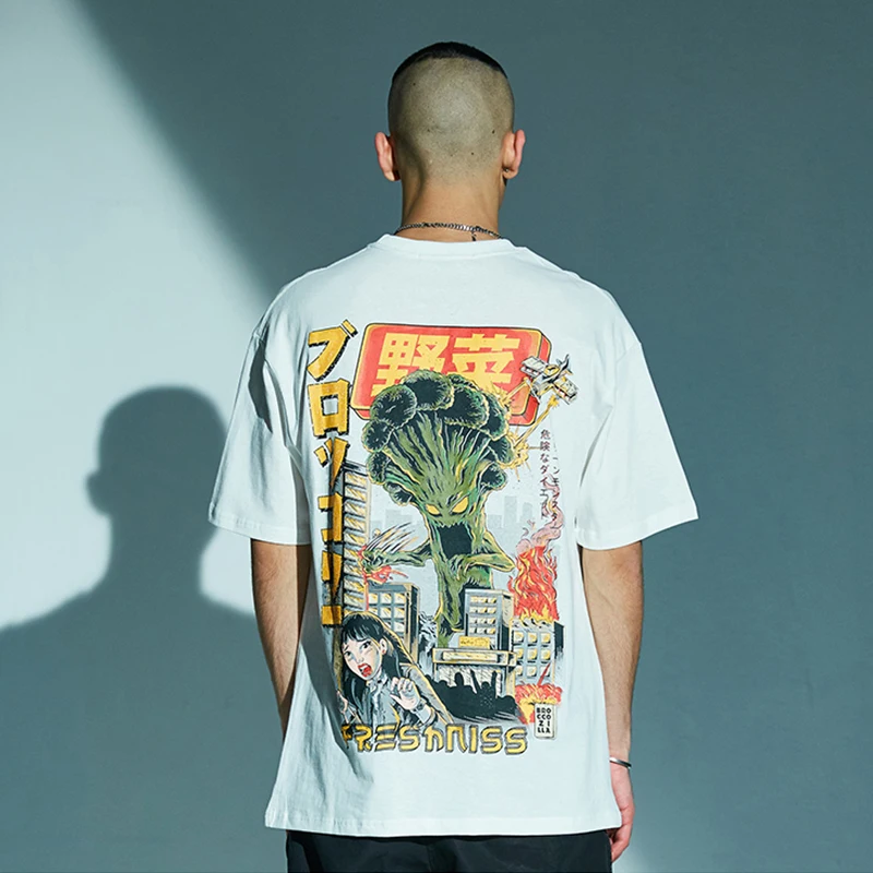 2019 Мужская футболка в стиле хип-хоп с изображением японского Харадзюку и монстра