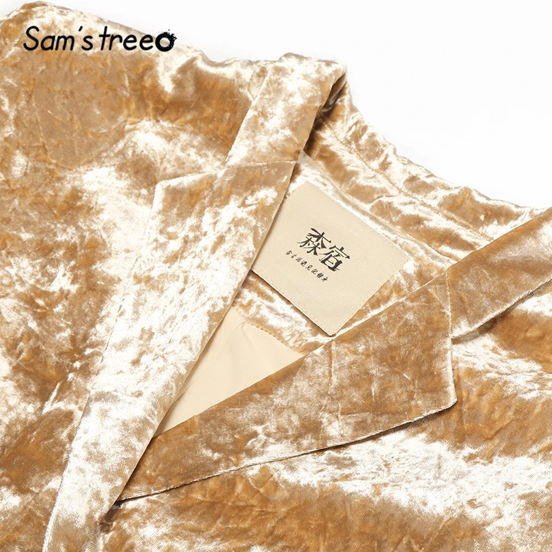 Samstree, золотой чистый винтажный вельветовый Блейзер, женская одежда, осень, минималистичный стиль, уличная одежда, негабаритный офисный Женский блейзер