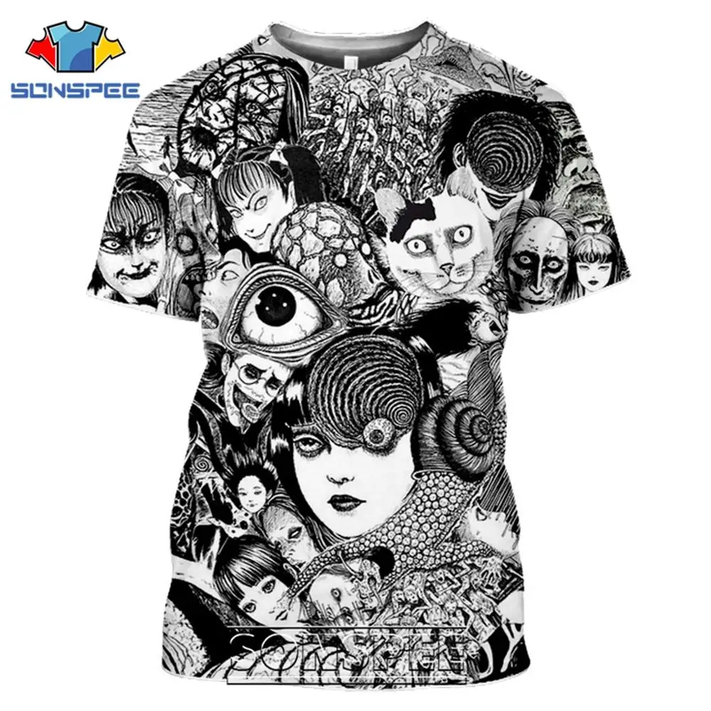 Футболка SONSPEE Junji Ito ужасная футболка с 3D принтом Повседневная Японская уличная