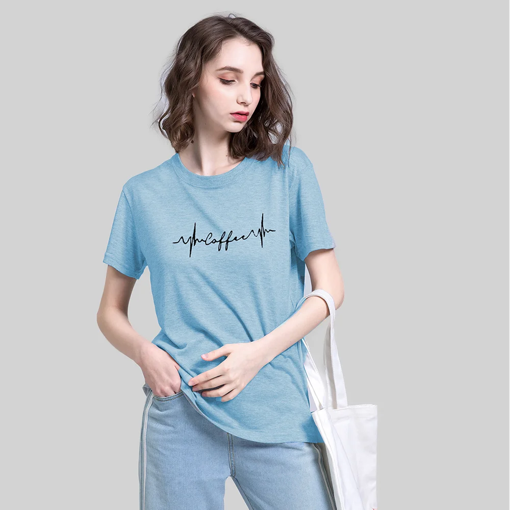 

Summer New Women Tees Shirts Casual O Neck Oversize Tops Female Electrocardiogram Pattern Printing Short Sleeve T-Shirts Women
