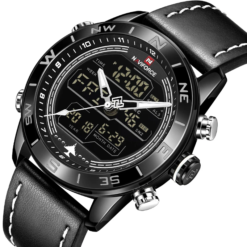 

Часы наручные NAVIFORCE Мужские кварцевые, люксовые брендовые модные деловые спортивные аналоговые цифровые с будильником, в стиле милитари, с ...