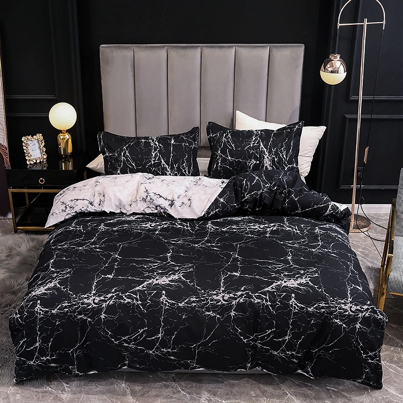 Black and White Color Bed Linens Marble Reactive Printed Duvet Cover Set for Home housse de couette Bedding Queen Bedclothes | Дом и сад