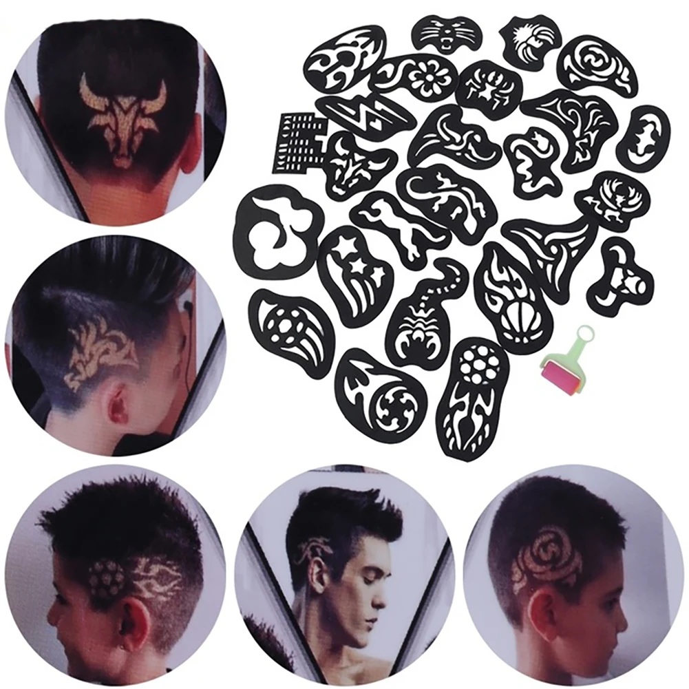 

25PCS/PACK Hair Shaping Mold Set Temporary Hair Tattoo Stencil Professional Haircut Hair Color Shape Tool Barber Hairdressing