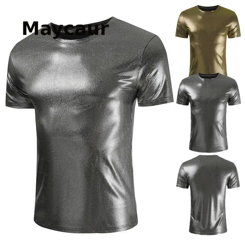 

2021 Summer New Men's Coat Youth Glossy T-shirt Round Neck Men's Tops Camiseta Masculina Streetwear Funny T Shirts