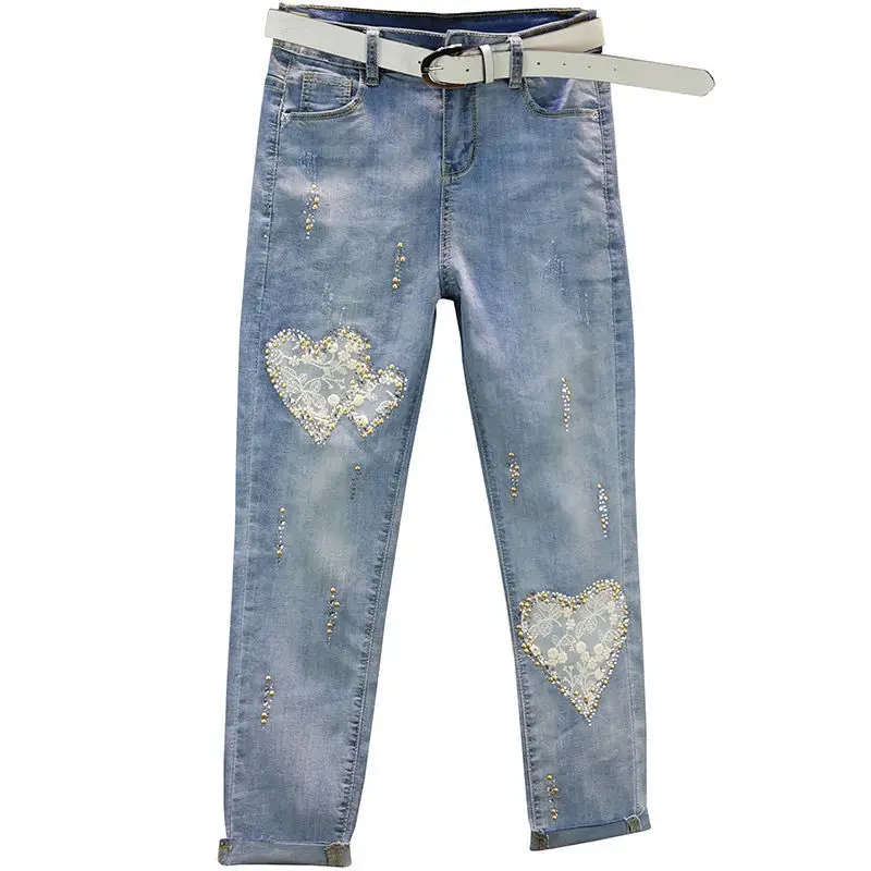 

Thin jeans women's 2021 summer wear new stretch slim slim ironed diamond small foot pencil pants
