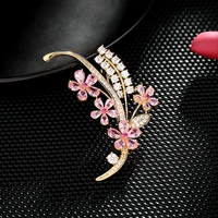 new fashion crystal flower brooch pin luxury brand jewelry design statement plant corsage accessories women brooches pins