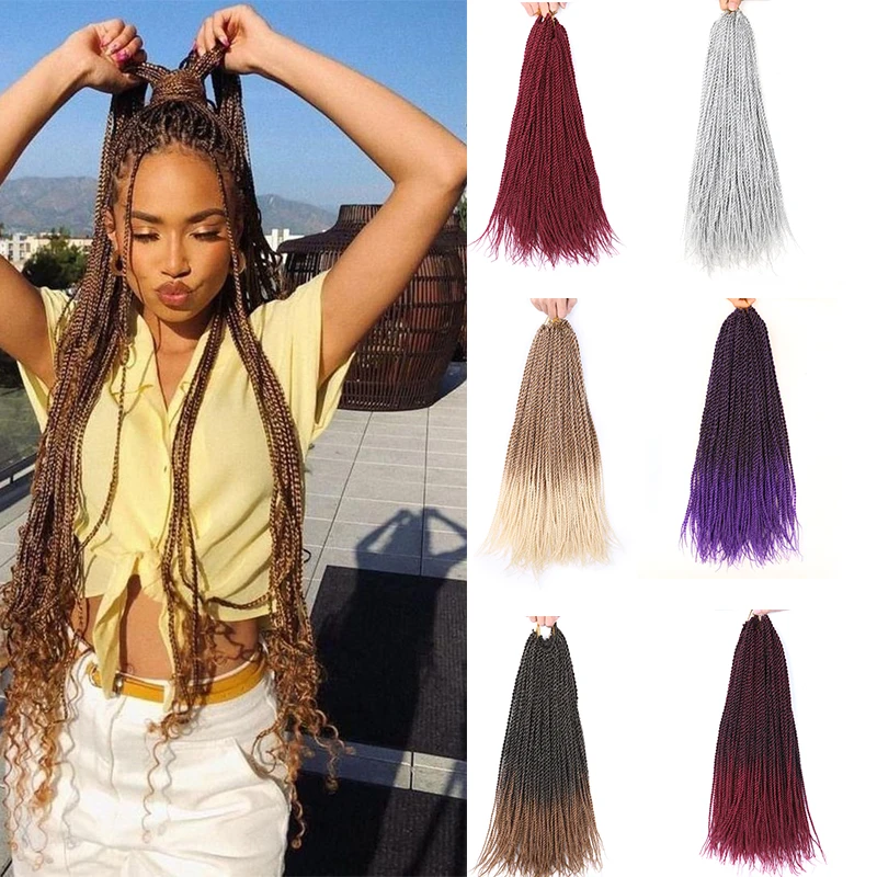Омбре Сенегальские крученые волосы на крючках косички 18 дюймов Синтетические