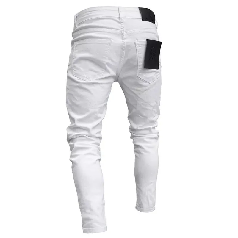 Мужские байкерские джинсы-карандаш для мальчиков Вышивка Липучка Стрейчевые