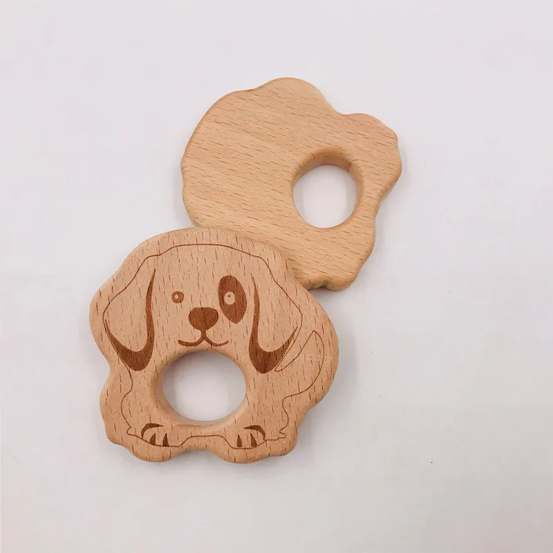 

1pc Wooden Teether Wood Pendant Teething Toys Cute Animal Shape Food Grade Materials Organic Chew Gift Baby Teethers BPA Free