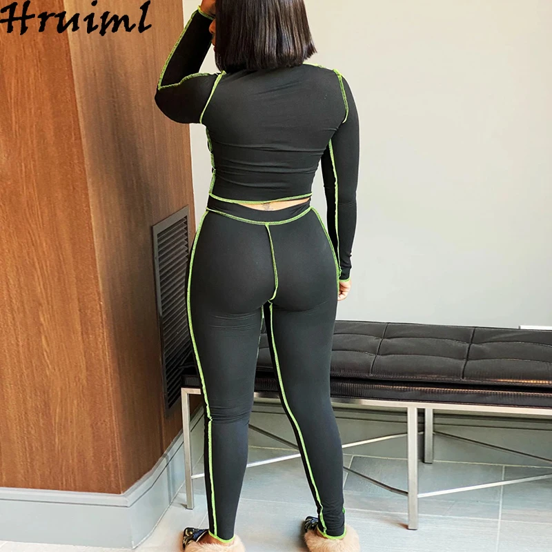 

Casual 2 Pc Set for Women Letter Print Long Sleeve O Neck Crop Top and Pencil Pants Set Autumn Skinny Sportswear Tracksuit Mujer