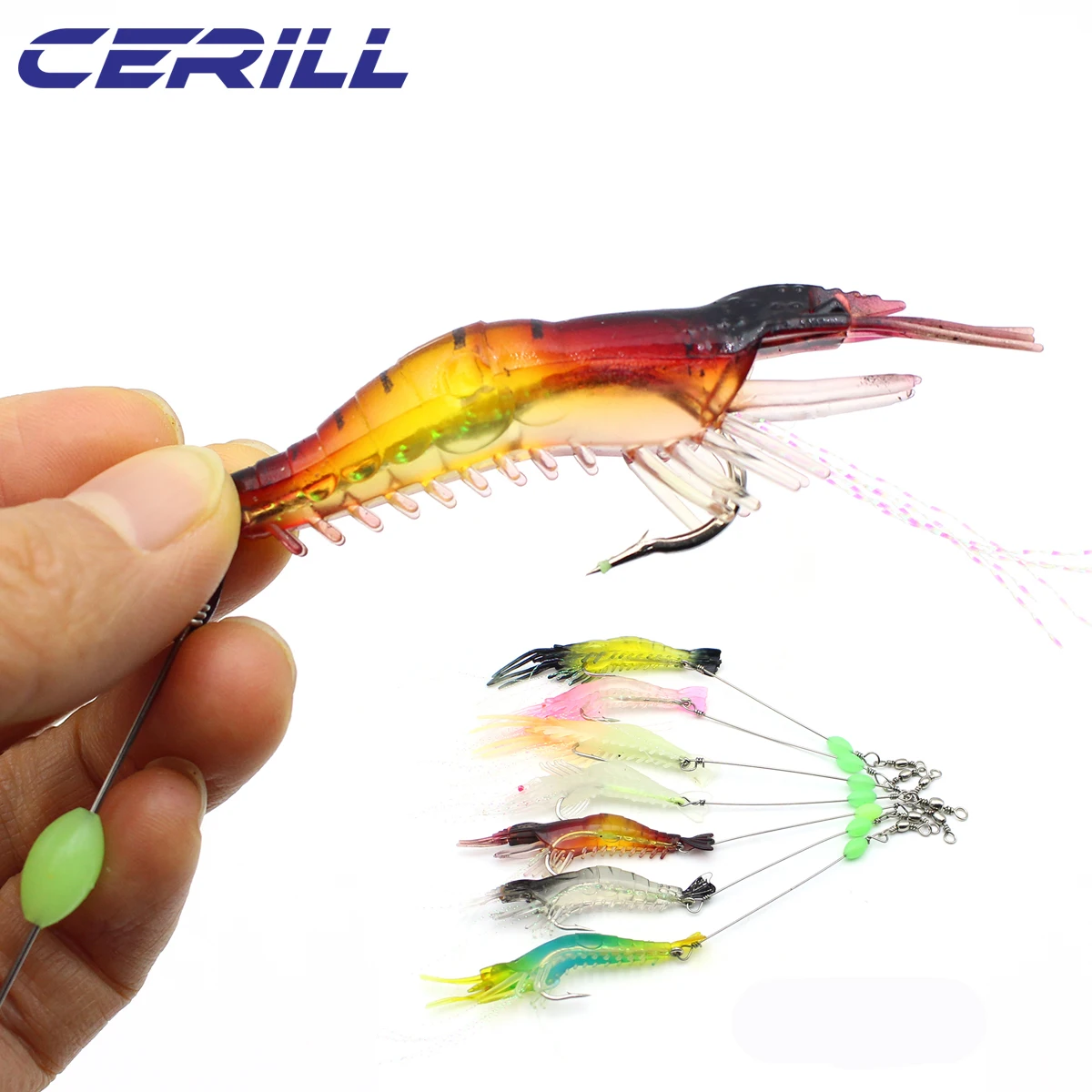 

Cerill 10 PCS 80 mm Prawn With Hooks Soft Fishing Lure Glow Rigs Shrimp Bait Jigs Wobblers Fake Silicone Artificial Lifelike Set
